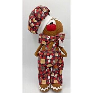 Vintage Handmade Felt Gingerbread Man Doll Campfire S’mores Red Nose 14"